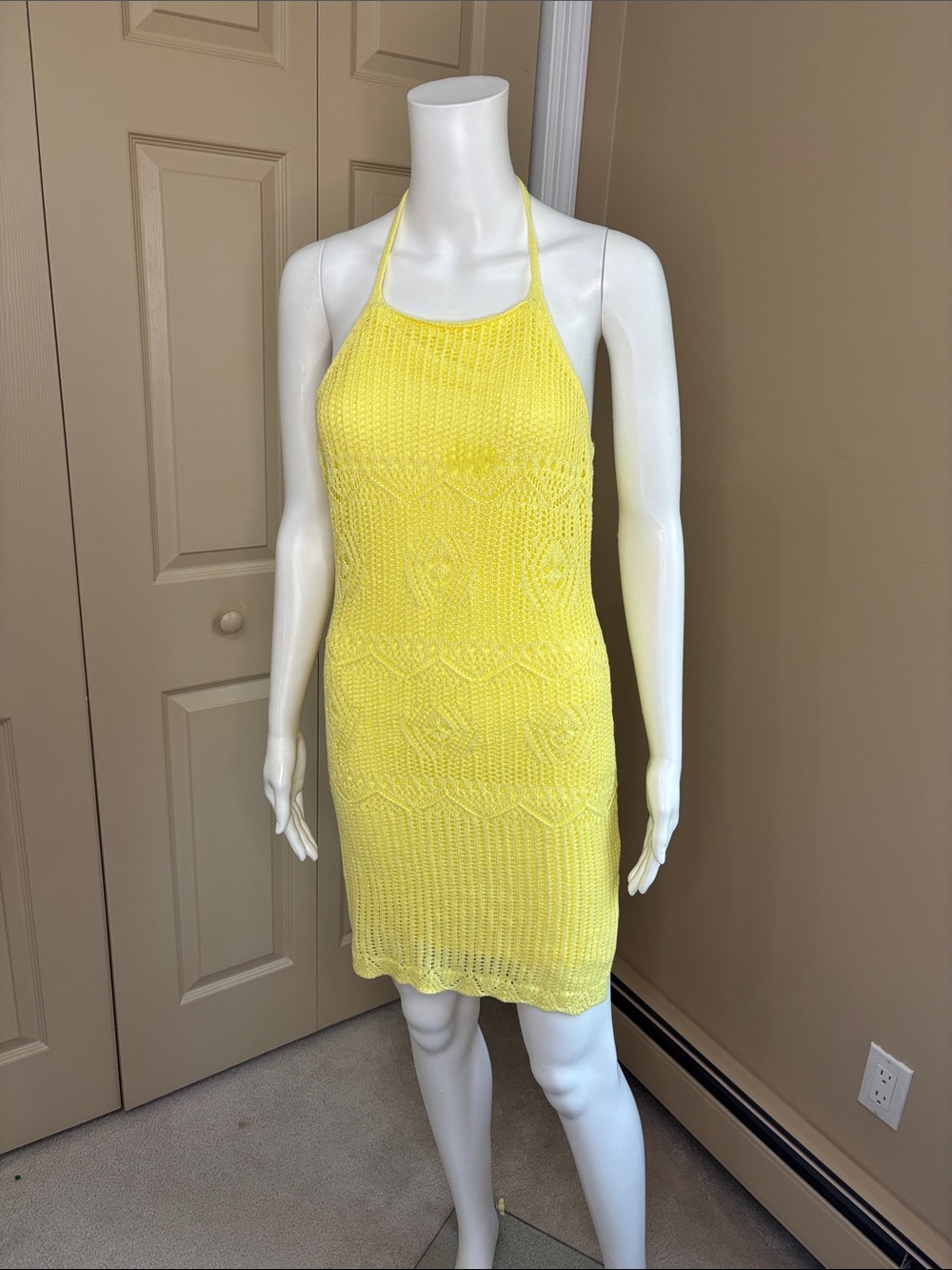 FASHION NOVA yellow crochet halter dress